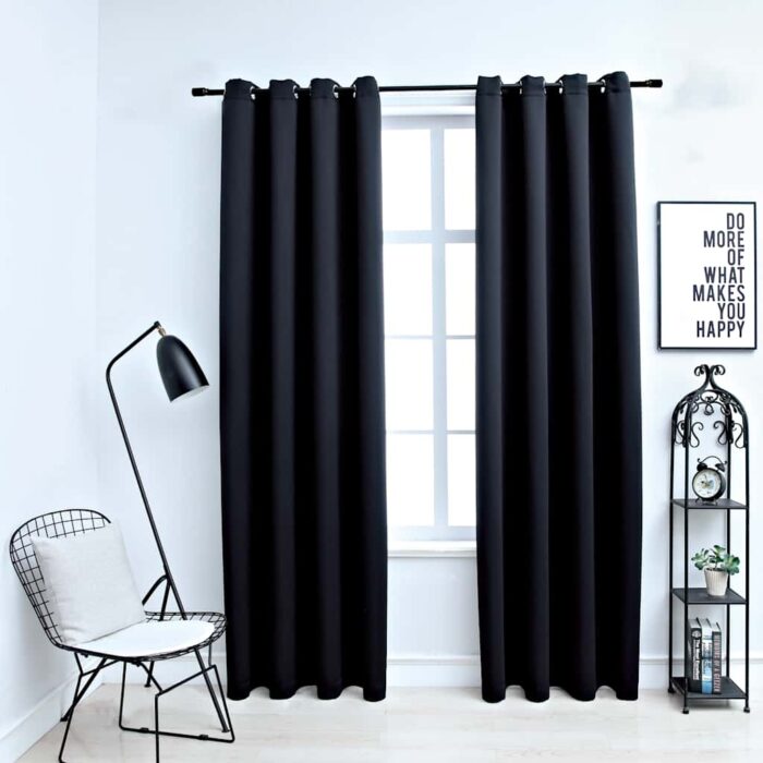 134838_1.jpg Rideaux occultants avec anneaux 2 pièces Noir 137 x 213 cm Tissu – Image 1