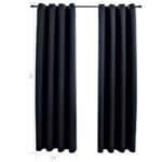 Rideaux occultants avec anneaux 2 pièces Noir 137 x 213 cm Tissu – Image 4