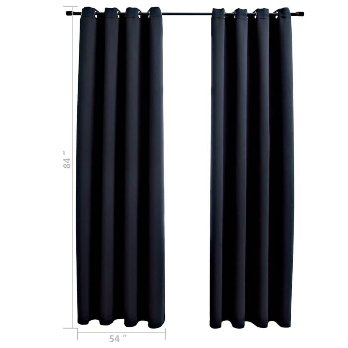 Rideaux occultants avec anneaux 2 pièces Noir 137 x 213 cm Tissu – Image 4