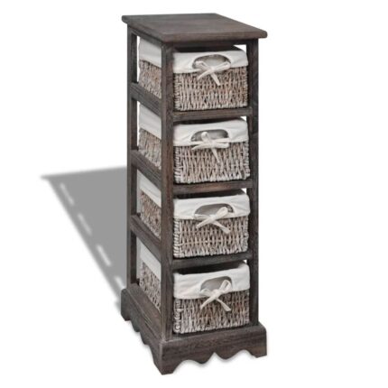 Étagère de rangement Bois Marron 4 paniers en tissage
