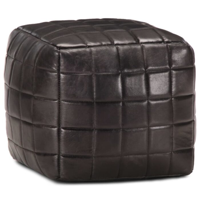 248137_1.jpg Pouf 40 x 40 x 40 cm Noir Cuir véritable de chèvre – Image 1
