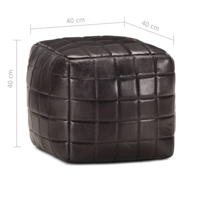 Pouf 40 x 40 x 40 cm Noir Cuir véritable de chèvre – Image 4