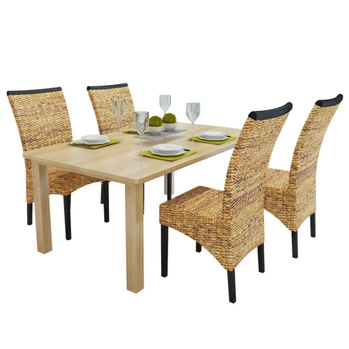 Chaises à manger lot de 4 bois solide de manguier et abaca – Image 1