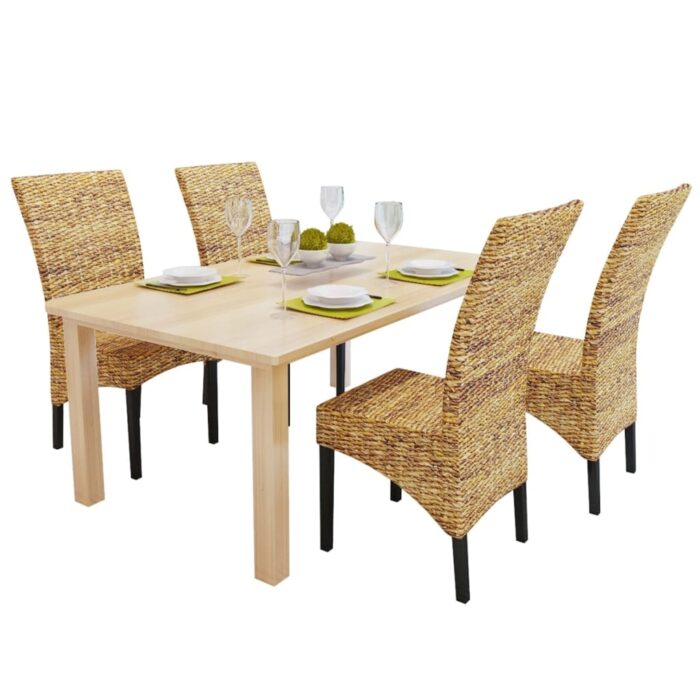 Chaises à manger lot de 4 bois solide de manguier et abaca – Image 1