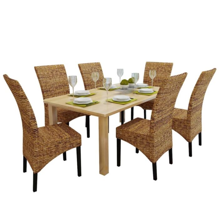 Chaises à manger lot de 6 bois solide de manguier et abaca – Image 1