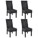 Chaises à manger lot de 4 noir rotin Kubu et bois de manguier