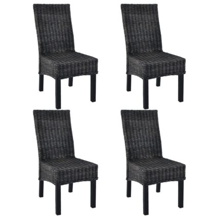 Chaises à manger lot de 4 noir rotin Kubu et bois de manguier