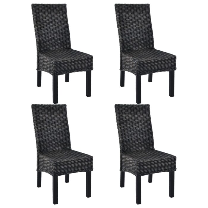 Chaises à manger lot de 4 noir rotin Kubu et bois de manguier – Image 1
