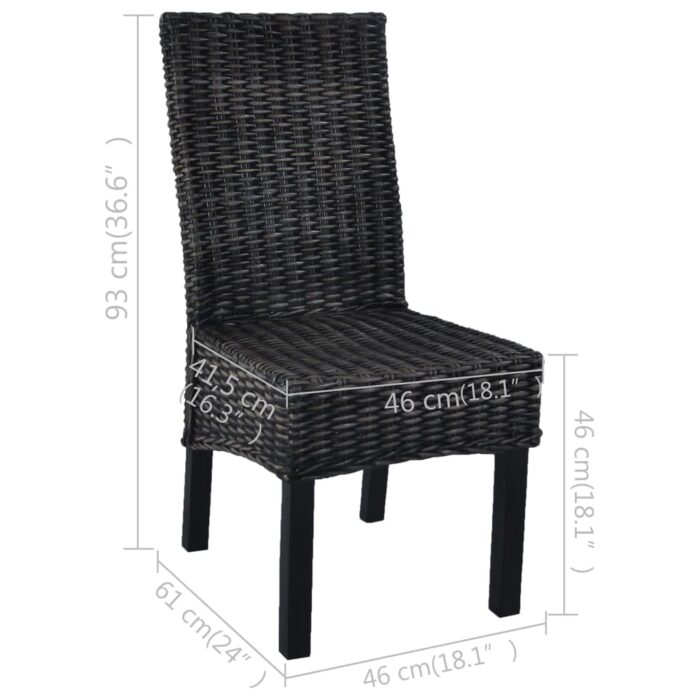 Chaises à manger lot de 4 noir rotin Kubu et bois de manguier – Image 7