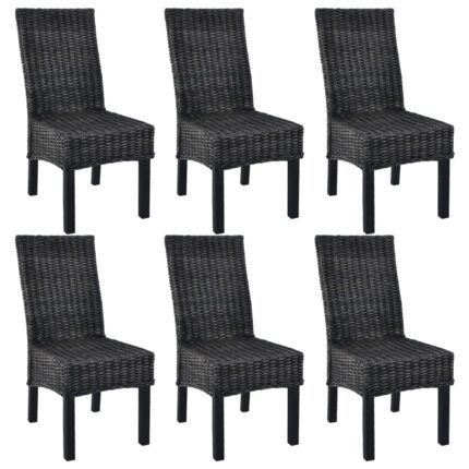 Chaises à manger lot de 6 noir rotin Kubu et bois de manguier