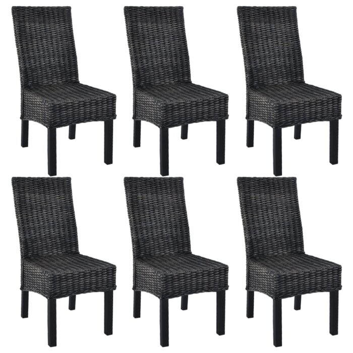 275470_1.jpg Chaises à manger lot de 6 noir rotin Kubu et bois de manguier – Image 1