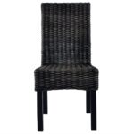Chaises à manger lot de 6 noir rotin Kubu et bois de manguier – Image 2