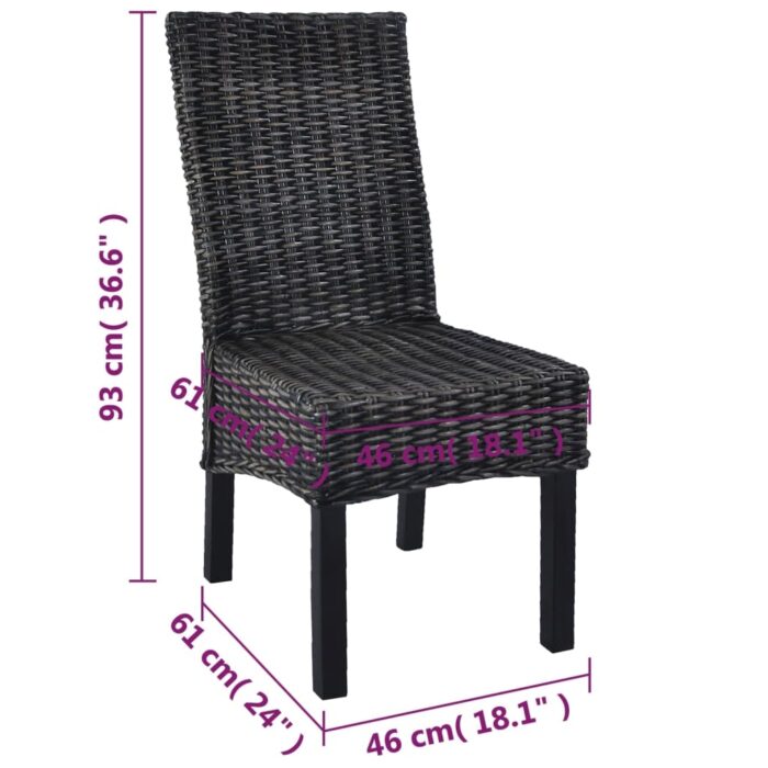 Chaises à manger lot de 6 noir rotin Kubu et bois de manguier – Image 7