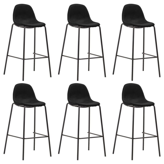 Chaises de bar lot de 6 noir tissu – Image 1