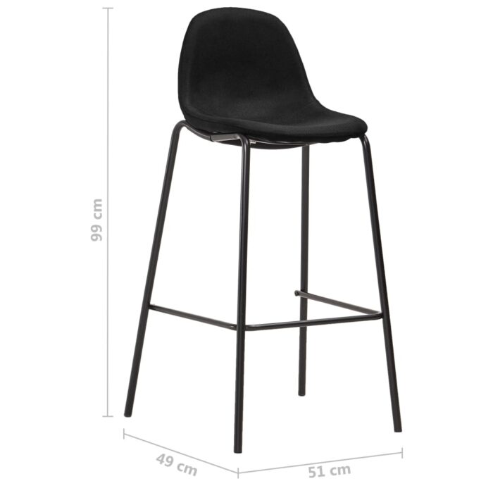 Chaises de bar lot de 2 noir tissu – Image 6