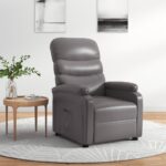 Fauteuil inclinable réglable avec repose-pieds gris similicuir