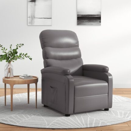 Fauteuil inclinable réglable avec repose-pieds gris similicuir