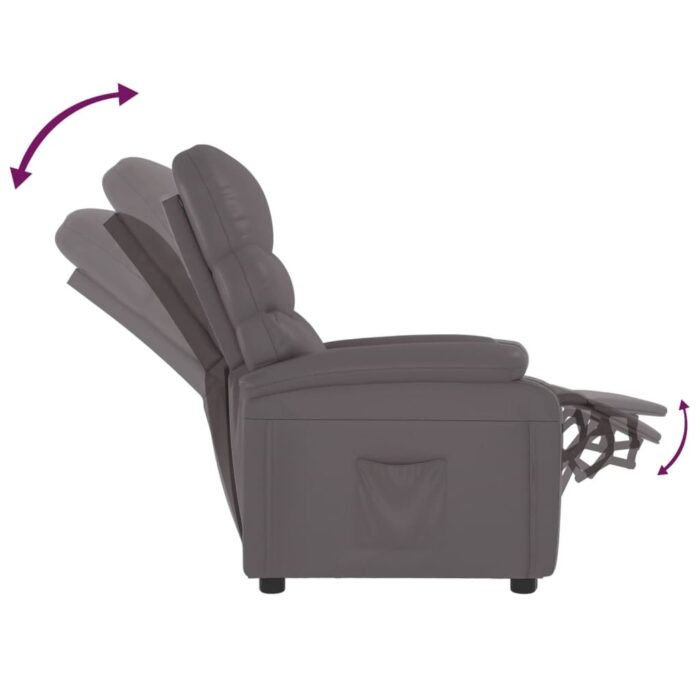Fauteuil inclinable réglable avec repose-pieds gris similicuir – Image 3