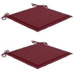Chaises de jardin lot de 2 coussins rouge bordeaux Teck massif – Image 5