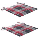 Chaises de jardin lot de 2 avec coussins à carreaux rouge Teck – Image 5