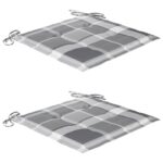 Chaises de jardin lot de 2 avec coussins à carreaux gris Teck – Image 5