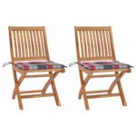 Chaises de jardin lot de 2 avec coussins à carreaux rouge Teck