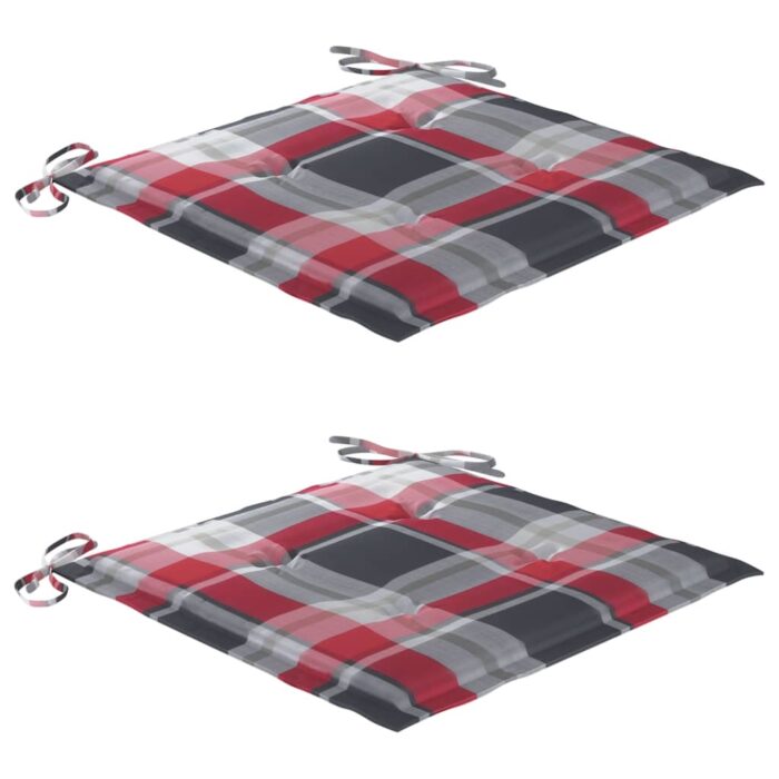 Chaises de jardin lot de 2 avec coussins à carreaux rouge Teck – Image 5