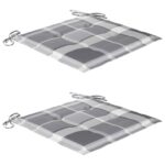 Chaises de jardin lot de 2 avec coussins à carreaux gris Teck – Image 5