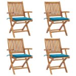 Chaises pliables de jardin avec coussins lot de 4 Teck solide