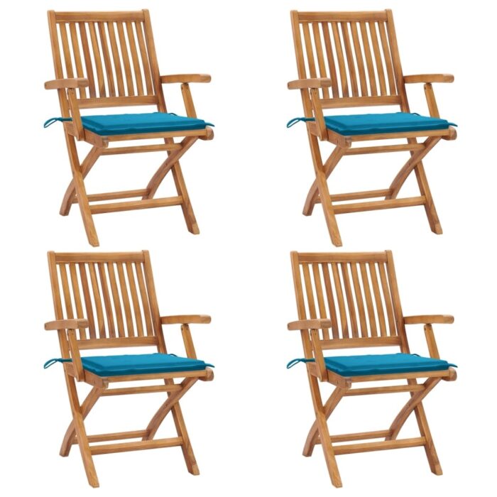 3072727_1.jpg Chaises pliables de jardin avec coussins lot de 4 Teck solide – Image 1