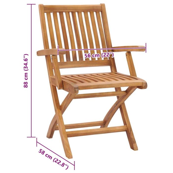 Chaises pliables de jardin avec coussins lot de 4 Teck solide – Image 10