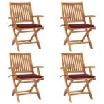 Chaises pliables de jardin avec coussins lot de 4 Teck solide