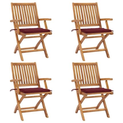 Chaises pliables de jardin avec coussins lot de 4 Teck solide