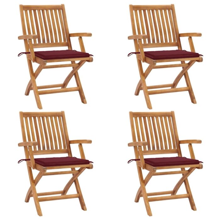 3072732_1.jpg Chaises pliables de jardin avec coussins lot de 4 Teck solide – Image 1