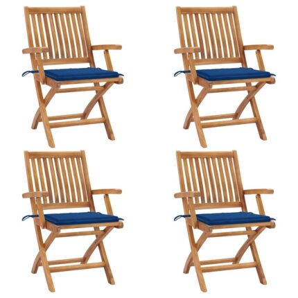 Chaises pliables de jardin avec coussins lot de 4 Teck solide