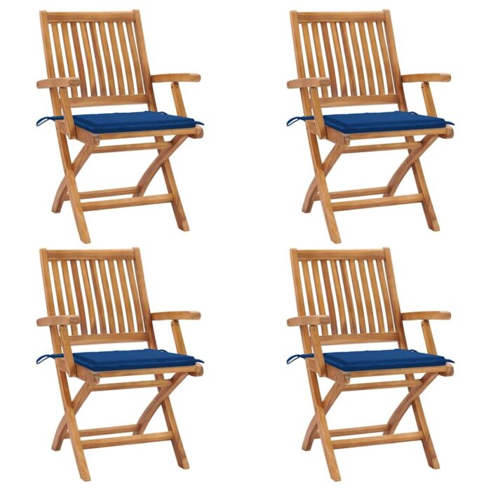 3072733_1.jpg Chaises pliables de jardin avec coussins lot de 4 Teck solide – Image 1