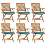 Chaises pliables de jardin avec coussins lot de 6 Bois de teck