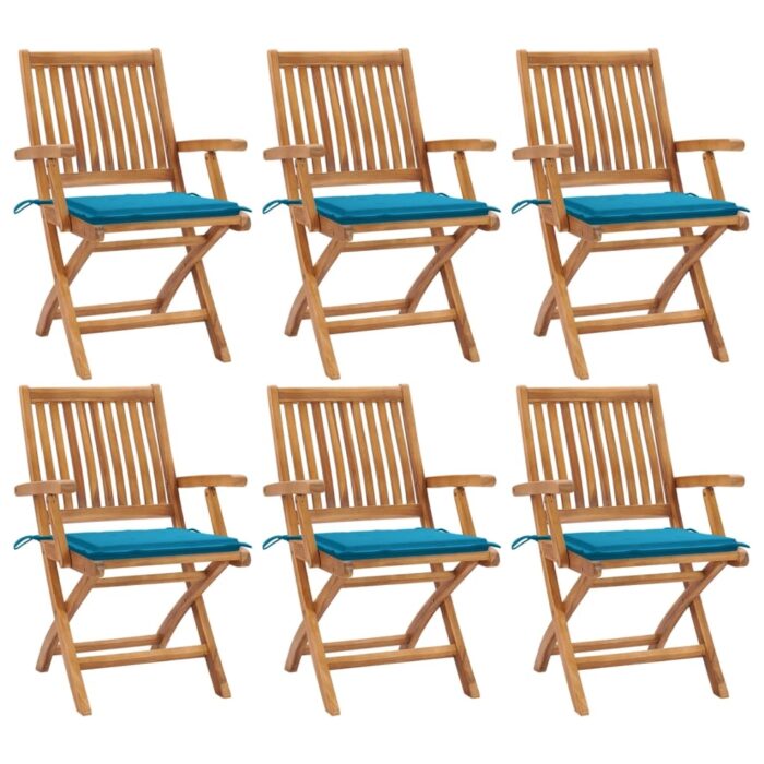 3072754_1.jpg Chaises pliables de jardin avec coussins lot de 6 Bois de teck – Image 1