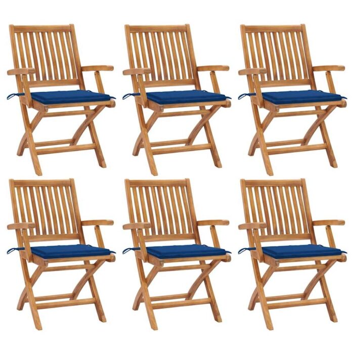 3072760_1.jpg Chaises pliables de jardin avec coussins lot de 6 Bois de teck – Image 1