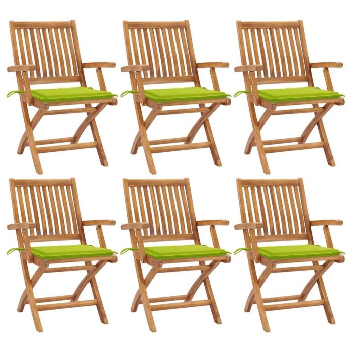 3072761_1.jpg Chaises pliables de jardin avec coussins lot de 6 Bois de teck – Image 1