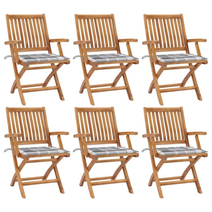 Chaises pliables de jardin avec coussins lot de 6 Bois de teck – Image 1