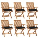 Chaises pliables de jardin avec coussins lot de 6 Bois de teck