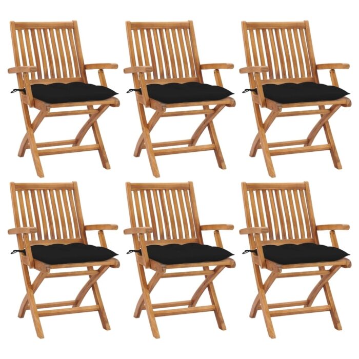 Chaises pliables de jardin avec coussins lot de 6 Bois de teck – Image 1