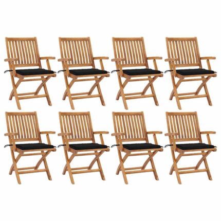 Chaises pliables de jardin avec coussins lot de 8 Teck solide