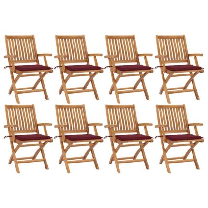 Chaises pliables de jardin avec coussins lot de 8 Teck solide