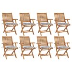 Chaises pliables de jardin avec coussins lot de 8 Teck solide
