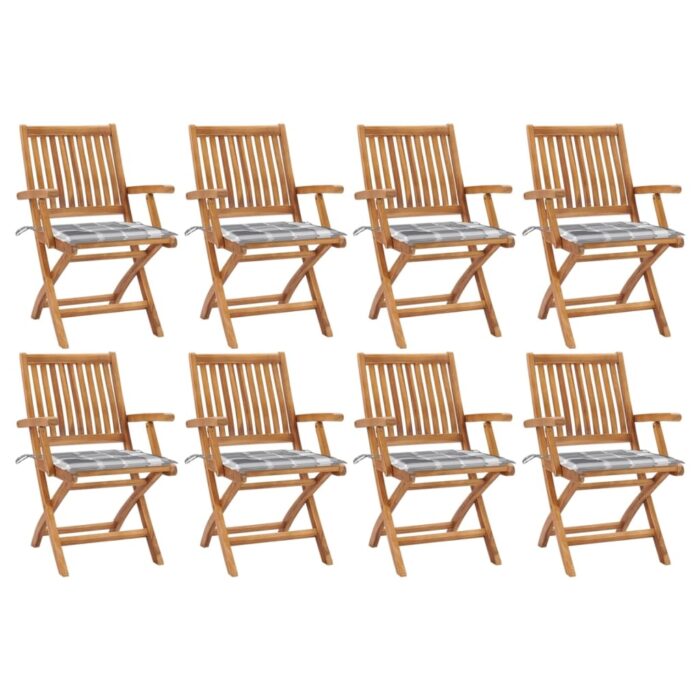 3072791_1.jpg Chaises pliables de jardin avec coussins lot de 8 Teck solide – Image 1
