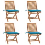 Chaises pliables de jardin avec coussins lot de 4 Teck solide