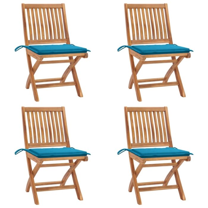 3072811_1.jpg Chaises pliables de jardin avec coussins lot de 4 Teck solide – Image 1