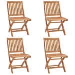 Chaises pliables de jardin avec coussins lot de 4 Teck solide – Image 2